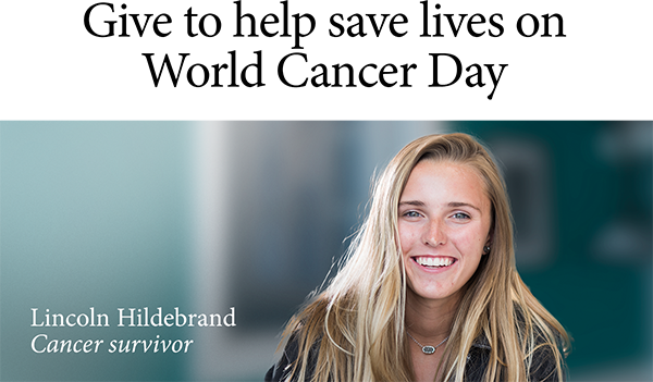 Give to help save lives on World Cancer Day - Lincoln Hildebrand - Cancer survivor