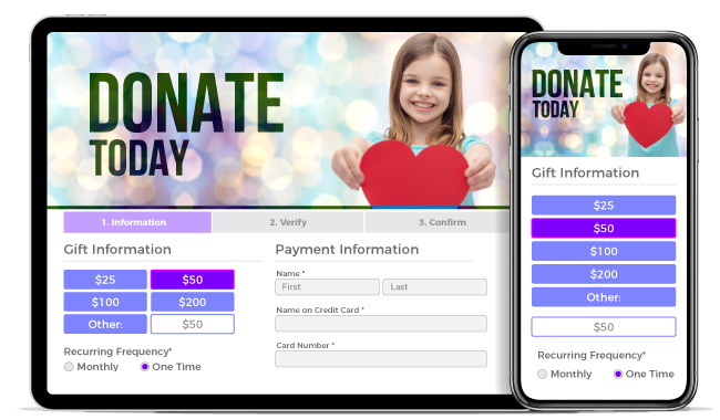 Mobile responsive donation pages built into your CRM ensure donors can give from any device.
