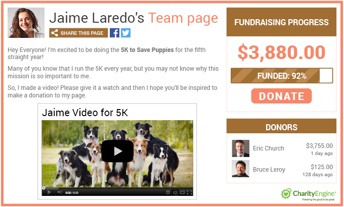 Check out this peer-to-peer page that The Puppy Advantage Foundation posted for their multi-channel fundraising campaign. 
