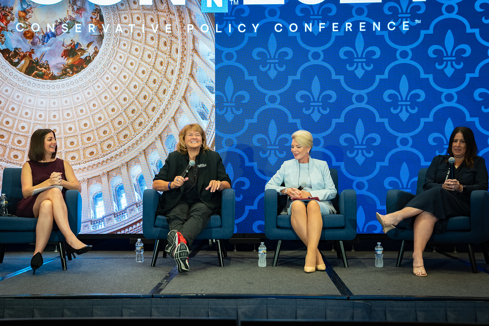 Autumn Leva (left) from FPAF, moderates a panel on trailblazing female lawmakers: (L to R) Rep. Barb Ehardt (ID-33); Rep. Robin Lundstrum (AR-18); Rep. Laurie Schlegel (LA-82).