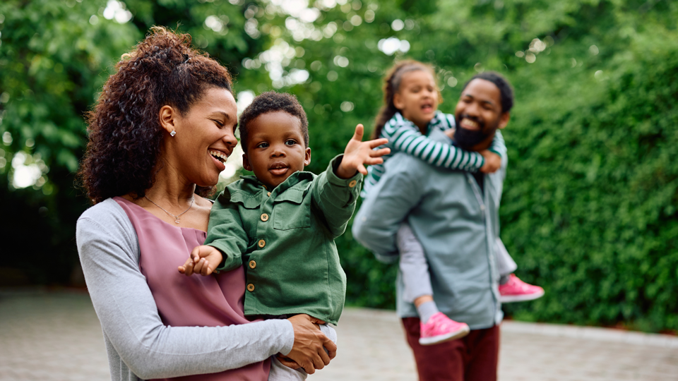 Family out for a walk in nature