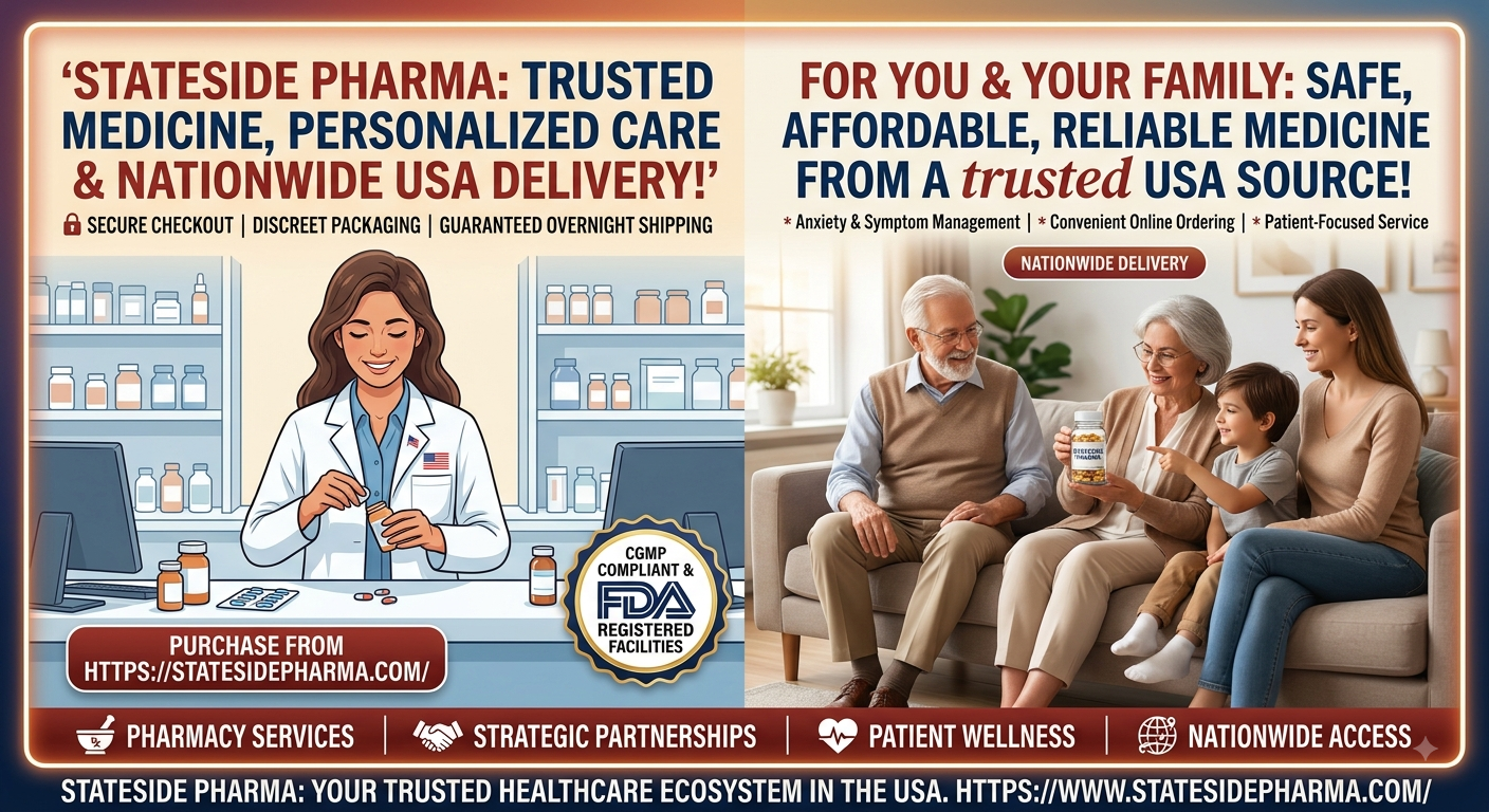💵 Buy Now & Use Code STATES30 🚚 Order Now & Save Up To 30% Order now and get premium-quality medications delivered safely to your door &ndash; with 30% off, secure checkout, and zero hidden charges. Trusted by thousands across the US, we make buying your healthcare essentials simple, affordable, and worry-free. Don't wait &ndash; start saving today! Purchase Xanax Online Essential Information Essential Information About Xanax from StatesidePharma When you choose StatesidePharma, you are choosing a partner dedicated to your health and well-being. This essential information guide is designed to help you understand Xanax and how it can help you manage your anxiety and panic symptoms effectively.  Xanax is a trusted medication that has helped millions of Americans manage their anxiety. StatesidePharma brings good things from America directly to you, ensuring that you have access to quality medications and comprehensive resources.  What You Need to Know   Topic	Details Medication Name	Alprazolam (Xanax) Indication	Generalized Anxiety Disorder, Panic Disorder Onset of Action	30-60 minutes Strengths Available	0.25mg, 0.5mg, 1mg, 2mg Benefits of Xanax Provides fast relief from anxiety symptoms  Helps manage panic attacks  Improves quality of life  Available in multiple strengths  StatesidePharma Commitment   Commitment	What It Means for You Quality Medications	We source only authentic products Patient Education	We provide comprehensive guides and resources Customer Support	We are here to help you every step of the way StatesidePharma &ndash; Your Trusted Source At StatesidePharma, we are committed to your health and well-being. Our platform provides easy access to quality medications and detailed health guides. We are here to support you on your health journey.