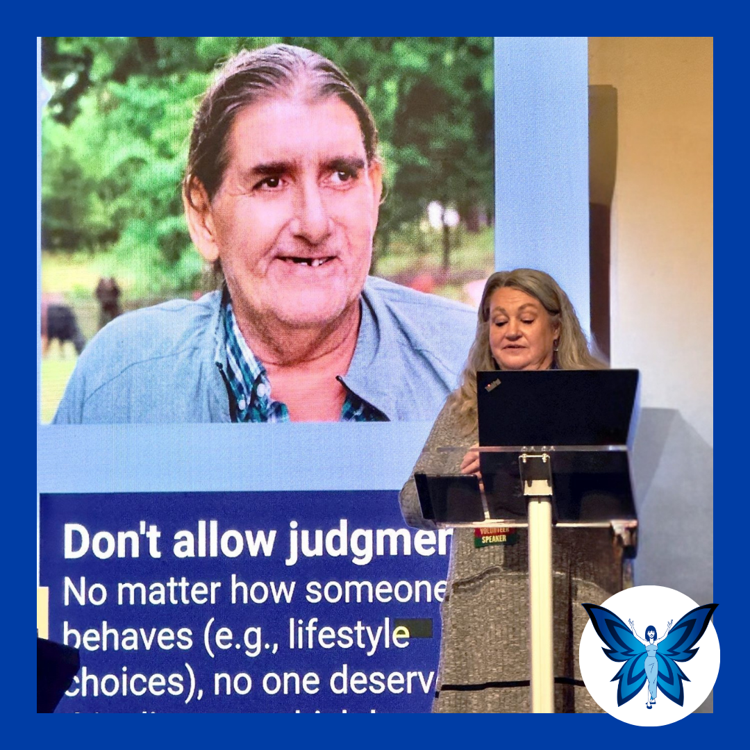 Sharon tells her husband Jimmy's story at the HCC Lunch and Learn in Dallas