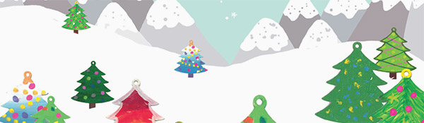 Christmas trees with a mountain background