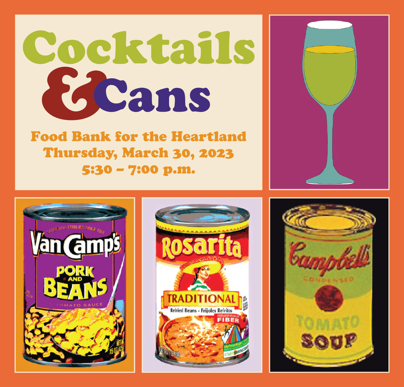 Cocktails & Cans invite Andy Warhol-inspired design